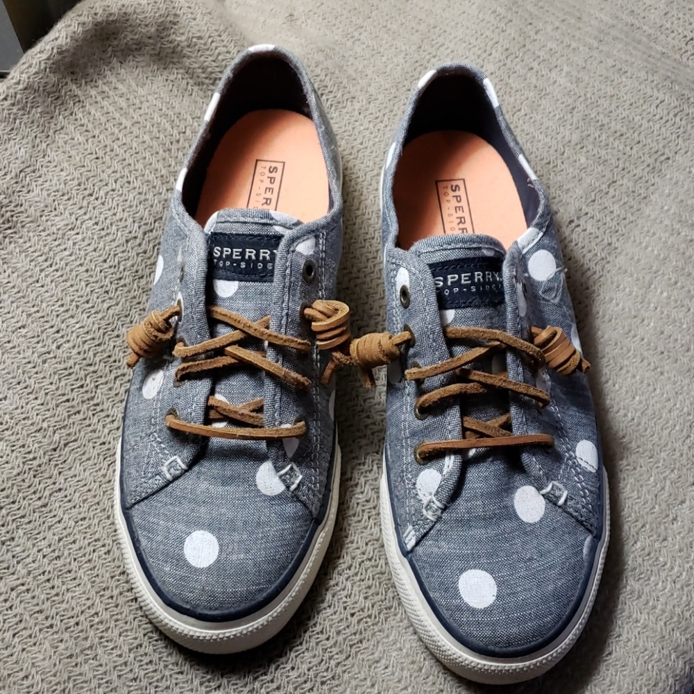 Blue-gray w/ white polka dots Flats